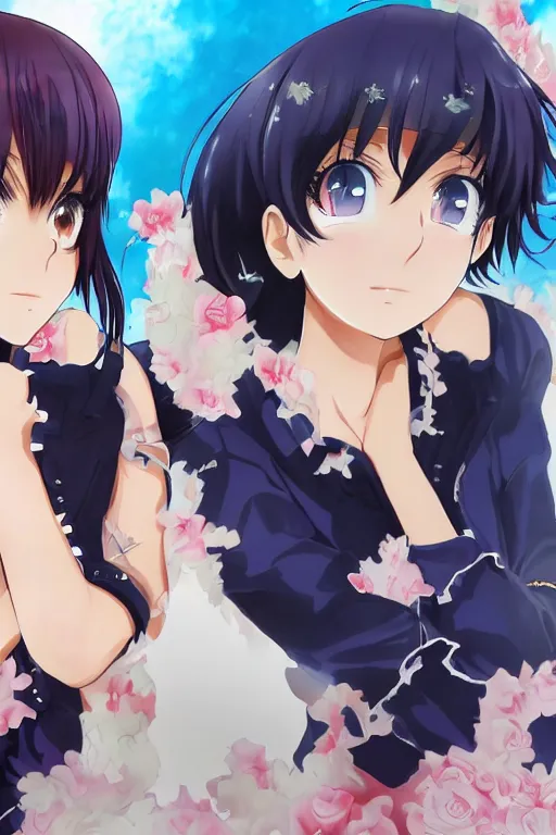 Image similar to a stare down between two beautiful rival idols, detailed anime art