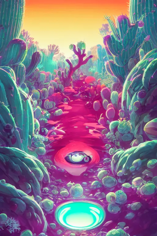 Image similar to roots cactus sushi cristal smurf ghost creature animal sushi cristal very big eye roots cactus elemental flush of force nature micro world fluo fishscale, behance hd by jesper ejsing, by rhads, makoto shinkai and lois van baarle, ilya kuvshinov, rossdraws radiating a glowing aura global illumination ray tracing hdr