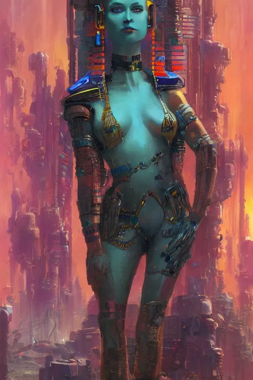 Image similar to a cyberpunk half length portrait of cleopatra, by paul lehr, jesper ejsing