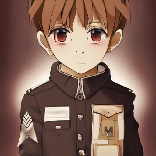 Image similar to beautiful little boy in nazi uniform posing. made in abyss art style, inspired by kris from deltarrune, cute detailed artwork, anatomically correct, soft details, ilya kuvshinov, reflection, perfect composition, portrait, illumination, digital art, detailed anime soft face, symmetrical face