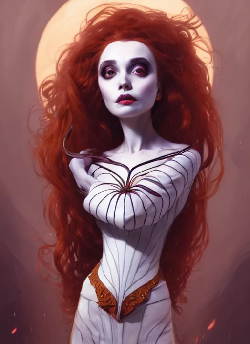 Prompt: portrait of sally from the nightmare before christmas, intricate, elegant, highly detailed, my rendition, digital painting, artstation, concept art, smooth, sharp focus, illustration, art by artgerm and greg rutkowski and alphonse mucha and uang guangjian and gil elvgren and sachin teng, symmetry!!