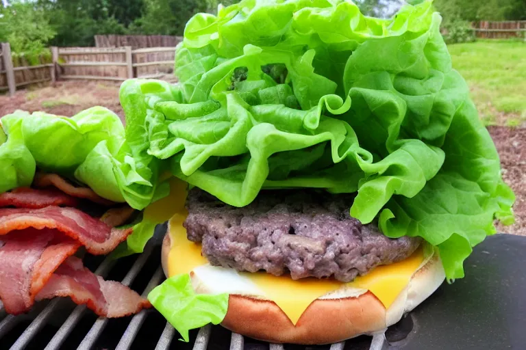 Prompt: growing cheeseburgers in the garden this summer, look at my hamburger plant, this one even grows bacon - cheeseburgers