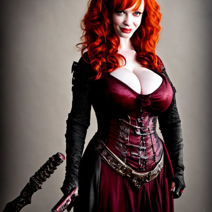 Image similar to full body photograph of christina hendricks as a vampire warrior. extremely detailed. dslr. 8 5 mm.