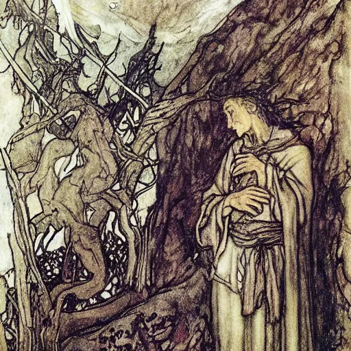 Image similar to Surely some revelation is at hand, surely the Second Coming is at hand, painted by Arthur Rackham