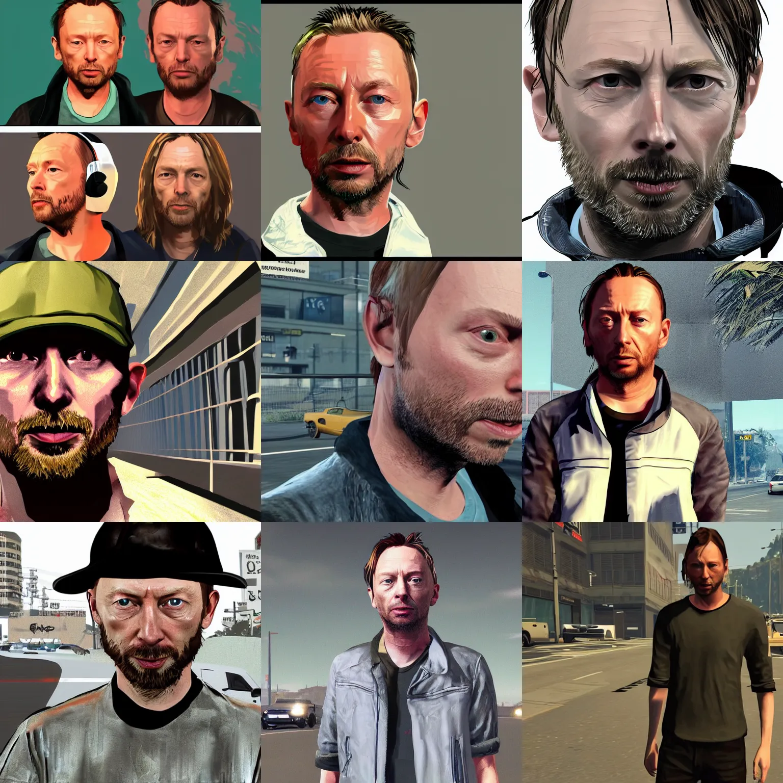 Prompt: thom yorke in gta v, gaming, detailed, high quality