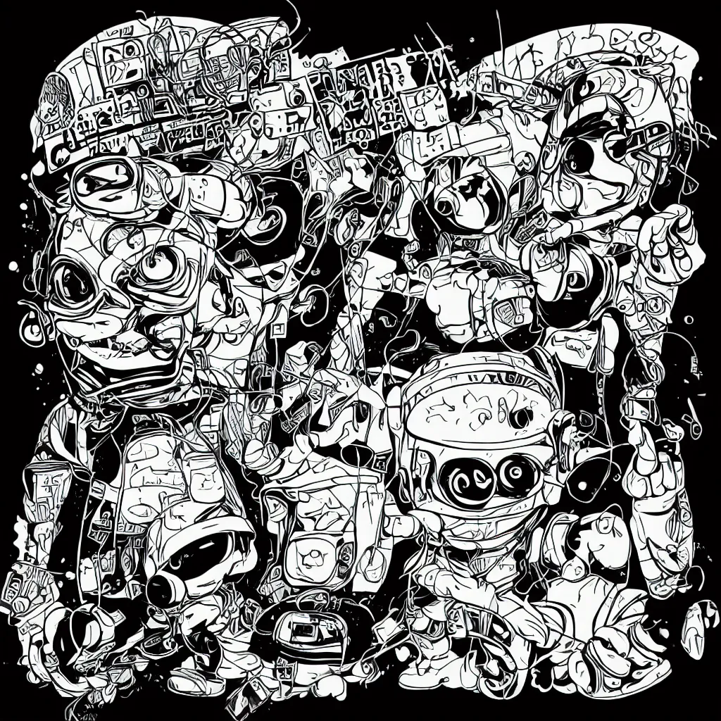 Image similar to a toad wearing headphones, ryuta ueda artwork, breakcore, style of jet set radio, y 2 k, gloom, space, cel - shaded art style, sacred geometry, data, minimal, code, cybernetic, dark, eerie, cyber