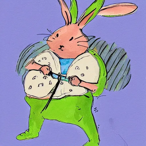 Prompt: bunny, fantasy illustration, illustrated by quentin blake