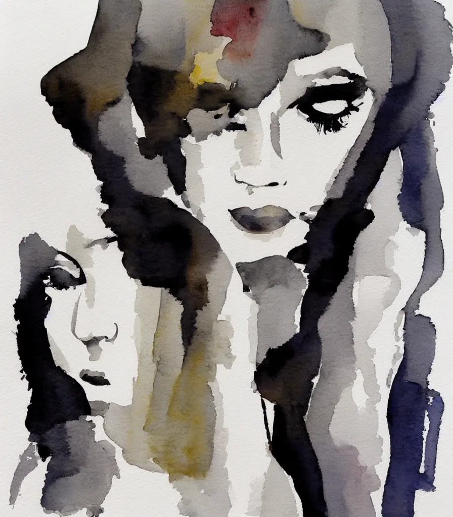 Image similar to beautiful woman portrait, grey, colorless and silent, watercolor portraits by David downton