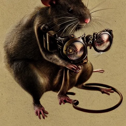 Image similar to a rat with steampunk googles, by ryohei hase