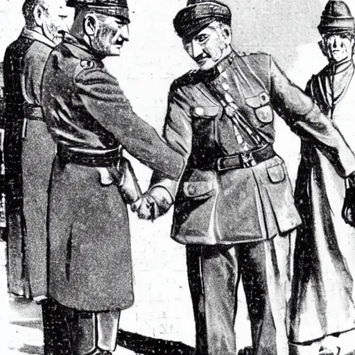 Image similar to enver pasha and ataturk shaking hands, anime style