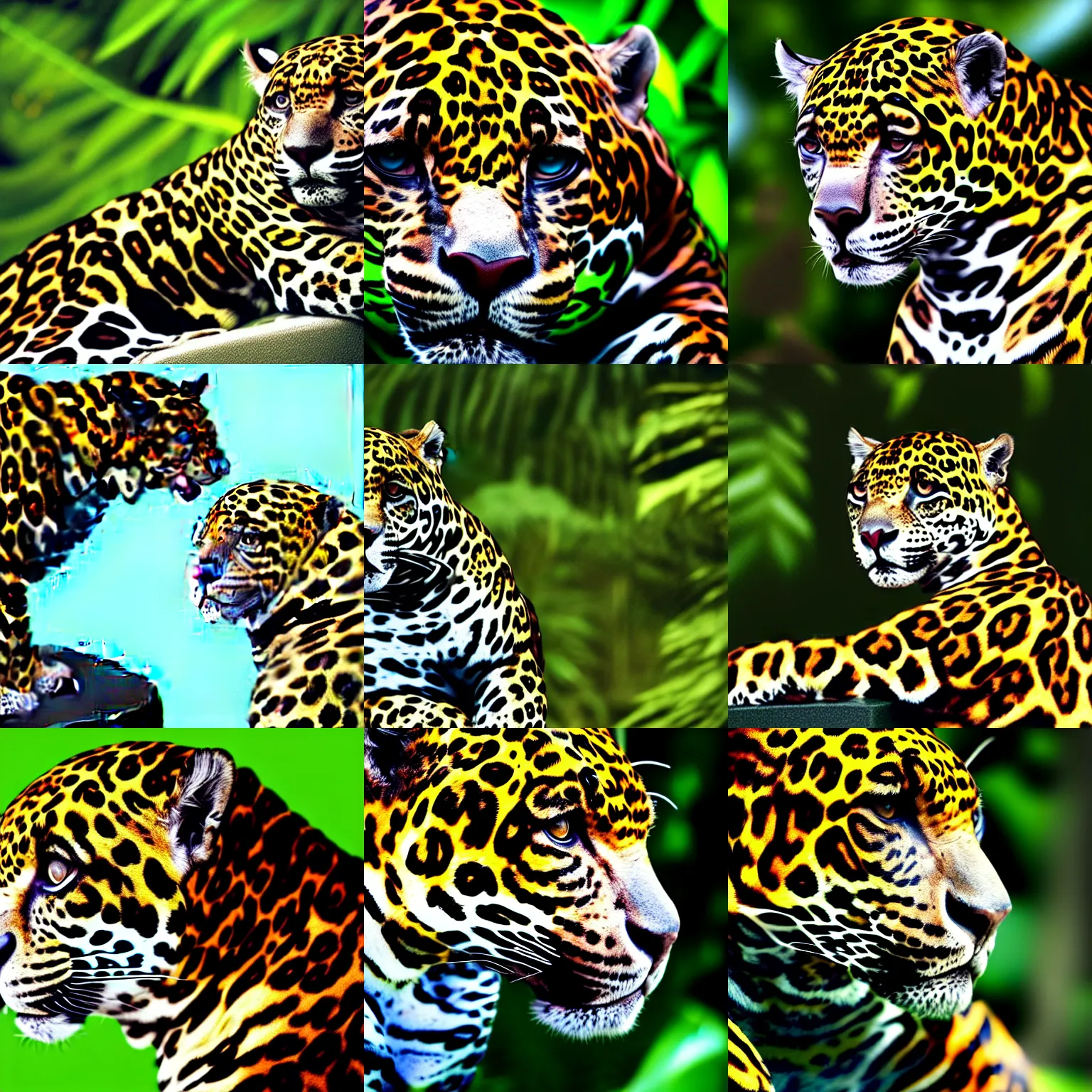 Prompt: A jaguar man, the CEO of the Pan-Amazonian Corporate Reserve (est. 2047), ponders his next move