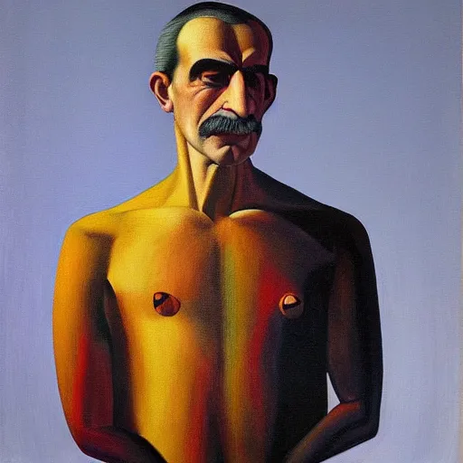 Image similar to frank zappa portrait, grant wood, pj crook, edward hopper, oil on canvas