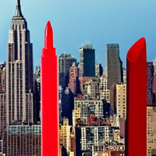 Image similar to new york city skyline made of lipstick