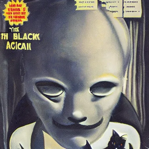 Image similar to cover for a magazine called'the black cat ', high quality scan, 1 9 7 0