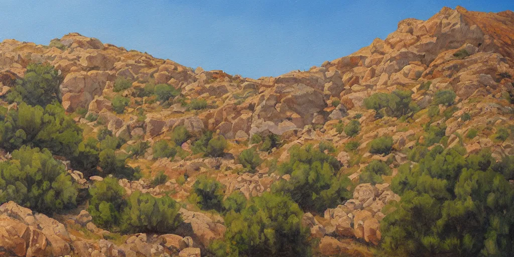 Prompt: painting of rugged mediterranean highlands