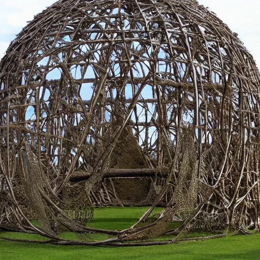 Image similar to living willow sculpture of a dome, by Patrick Dougherty, high detail, 8k, nature photography