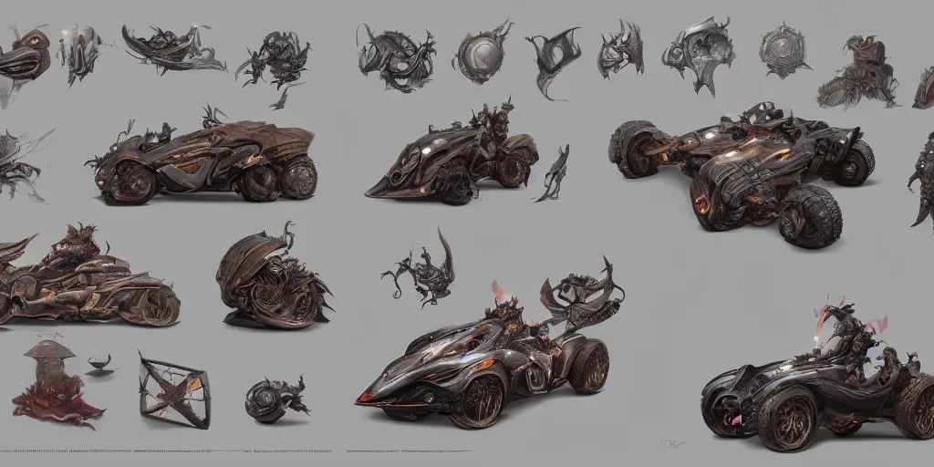 Image similar to fantasy vehicle design, character sheet, Moebius, Greg Rutkowski, Zabrocki, Karlkka, Jayison Devadas, Phuoc Quan, trending on Artstation, 8K, ultra wide angle, zenith view, pincushion lens effect