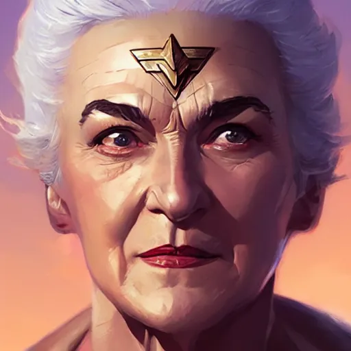 Image similar to portrait of Bea Arthur as Wonder Woman, art by greg rutkowski, matte painting, trending on artstation