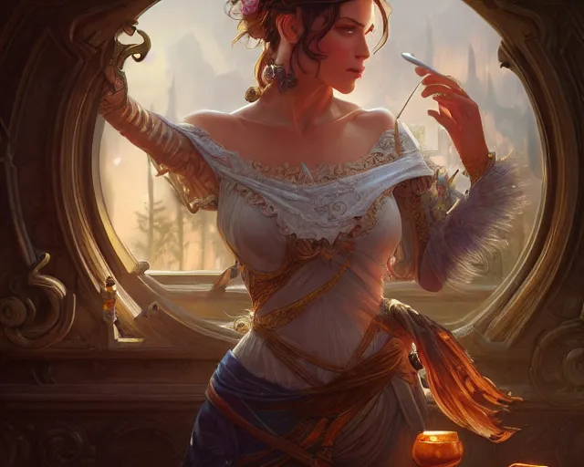 Image similar to photography of jan brett, deep focus, d & d, fantasy, intricate, elegant, highly detailed, digital painting, artstation, concept art, matte, sharp focus, illustration, hearthstone, art by artgerm and greg rutkowski and alphonse mucha