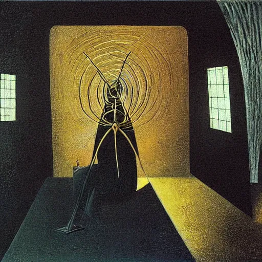 Image similar to A long night coding by Remedios Varo, highly detailed