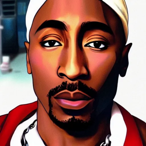 Image similar to Tupac Shakur, screenshot from a 2012s anime