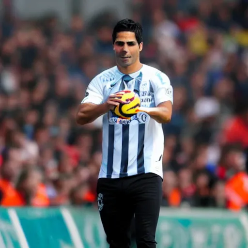 Prompt: a promo portrait of mikel arteta drooling to the camera, happy, hyper detailed, wide angle lense, fisheye, reuters