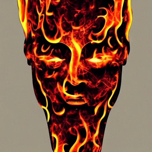 Prompt: robot face covered in flames