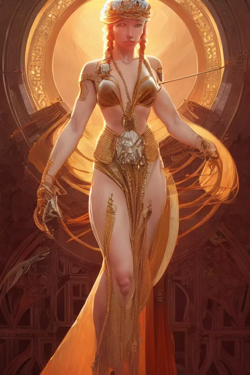 Image similar to princess of the empire, highly detailed, digital painting, artstation, concept art, smooth, sharp focus, illustration, unreal engine 5, 8 k, art by artgerm and greg rutkowski and alphonse mucha and ifbb pro fitness photograph