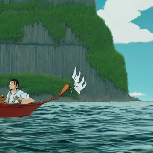 Prompt: a still of willem dafoe in spirited away, clean composition, beautiful background