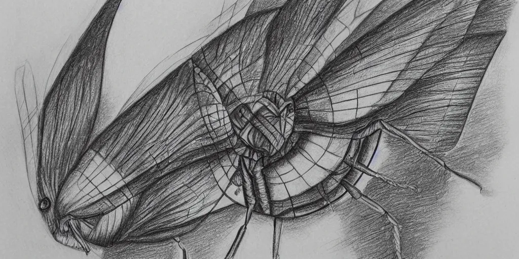 Image similar to pencil drawing of an insect, abstract, surrealism, hyper detail, line art