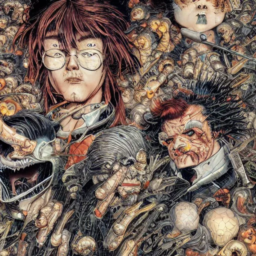 Prompt: closeup of exploding heads, by yoichi hatakenaka, masamune shirow, josan gonzales and dan mumford, ayami kojima, takato yamamoto, barclay shaw, karol bak