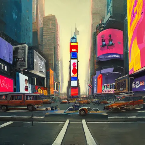 Prompt: times square in the style of simon stalenhag