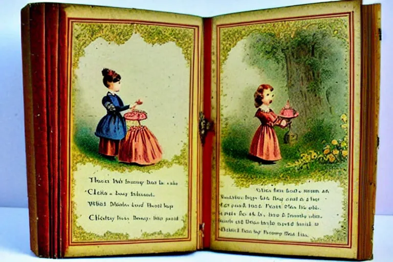 Prompt: antique victorian popup book childrens story book