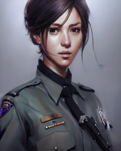 Image similar to Hyper realistic painting of a beautiful girl in a police uniform, hyper detailed, anime, by greg rutkowski, trending on artstation