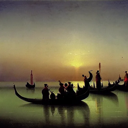Image similar to venetian gondolas in the style of aivazovsky