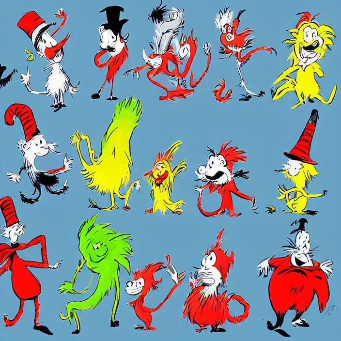 Prompt: dr. seuss characters by quentin blake