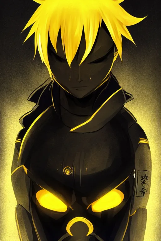 Prompt: glowing black male anime character, short golden hair, yellow eyes, symmetrical, highly detailed, digital art, sharp focus, trending on art station, samurai, electricity superpowers, anime art style