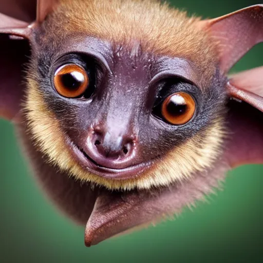 Prompt: very very very very cute chibi baby fruit bat, portrait, pixar style, forest background, cinematic lighting, award winning creature portrait photography