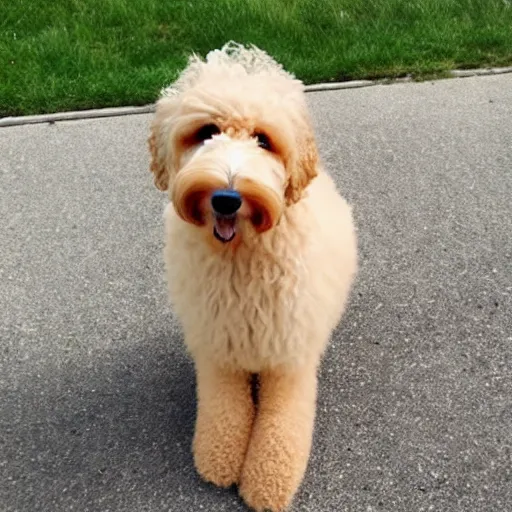 Prompt: a golden doodle princess ruling the world