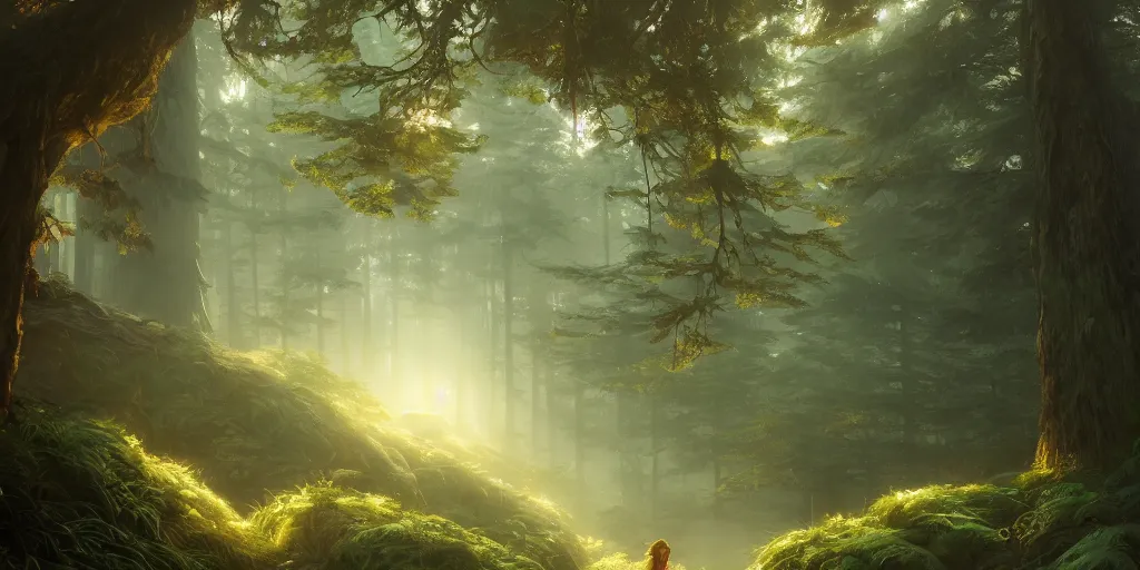 Image similar to a forest, highly detailed oil painting, hyperrealism, gorgeous lighting, Studio Ghibli, Jessica Rossier, digital art, octane render, beautiful composition, trending on artstation, masterpiece