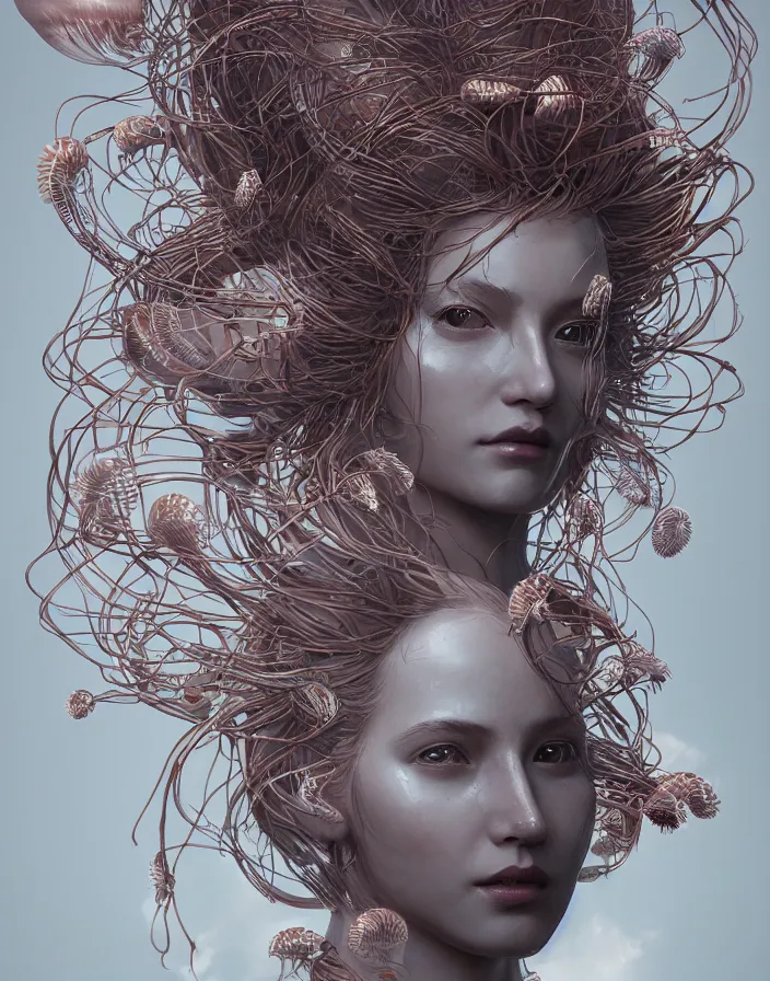 Image similar to goddess portrait. jellyfish phoenix head. intricate artwork by Tooth Wu and wlop and beeple. octane render, trending on artstation, greg rutkowski very coherent symmetrical artwork. cinematic, hyper realism, high detail, octane render, 8k