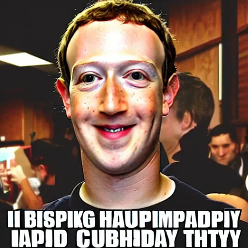 Image similar to mark zuckerberg is inside a computer monitor, wishing handsome bearded man happy birthday, confetti, cake, balloons, the words happy birthday wilson