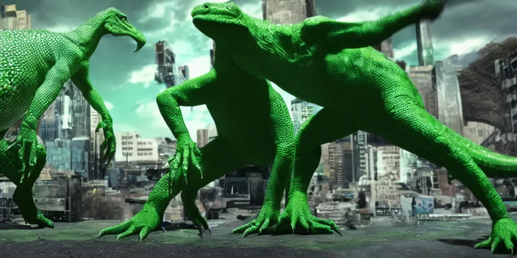 Prompt: Marvel comics character the Lizard, green, wearing a white lab coat, tall, monster, scales, horror, dinosaur style, ultra realistic, 4K, movie still, UHD, sharp, detailed, cinematic, render, 1970s