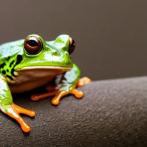 Prompt: frog livestreaming on twitch, award winning photograph