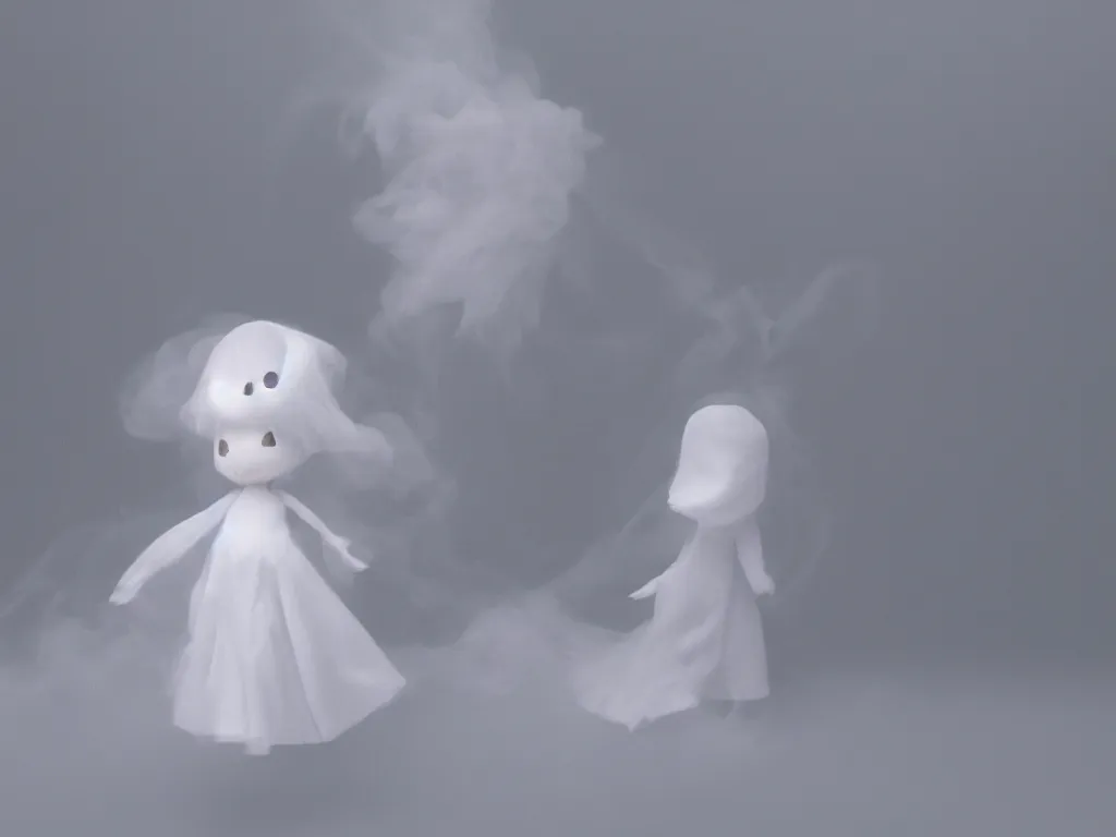 Prompt: cute fumo plush girl ghost in the haze of the murky river, smoke and volumetric fog, light shafts, light and shadow, vray