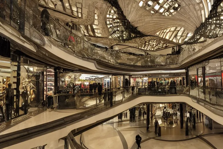 Prompt: hr giger shopping mall interior