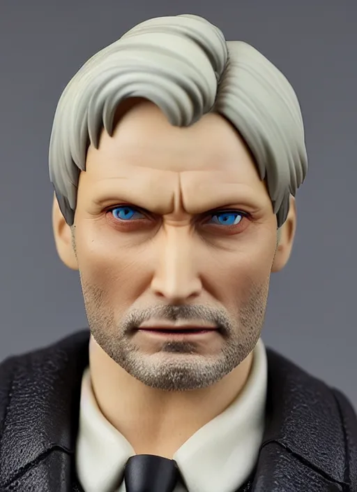 Image similar to mads mikkelsen, an anime nendoroid of mads mikkelsen figurine, realistic face, detailed product photo