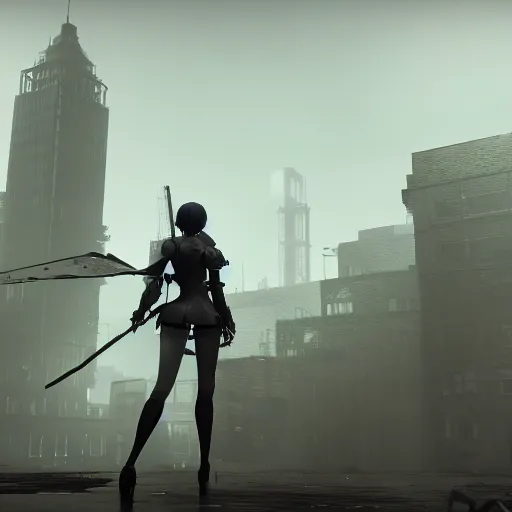 Image similar to 2B nier automata, 4k screenshot of Half life 2 gameplay, 8k hdr showcase