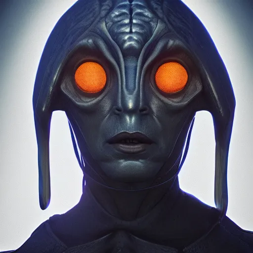 Image similar to portrait of an alien priest, renaissance style, star wars character, volumetric lights, symmetry, headpiece, trending on artstation, sharp focus, leica, studio photo, intricate details, highly detailed