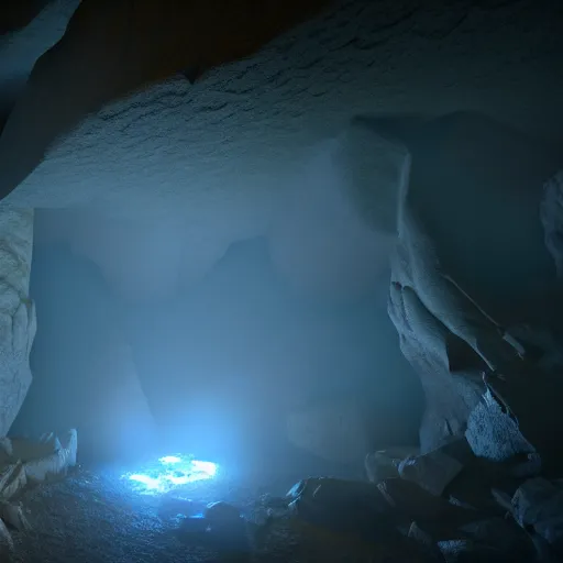 Image similar to inside a ethereal magical cave, 8k, HDR, cinematic, volumetric lighting, unreal engine 5
